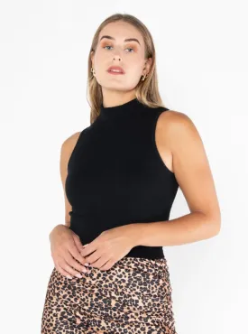 BAMBOO RIB SLEEVELESS MOCK NECK TOP