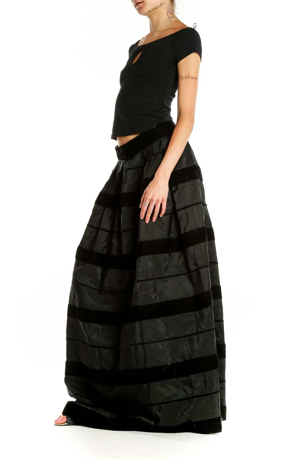 Black Striped Velvet Maxi Skirt