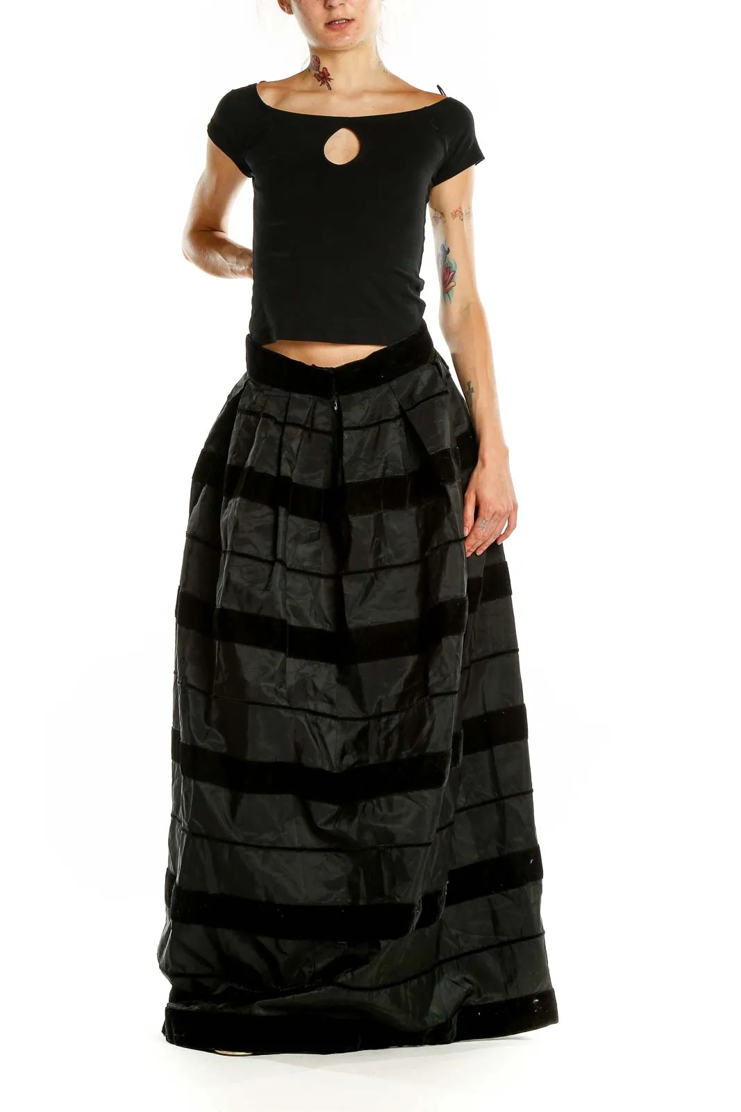 Black Striped Velvet Maxi Skirt