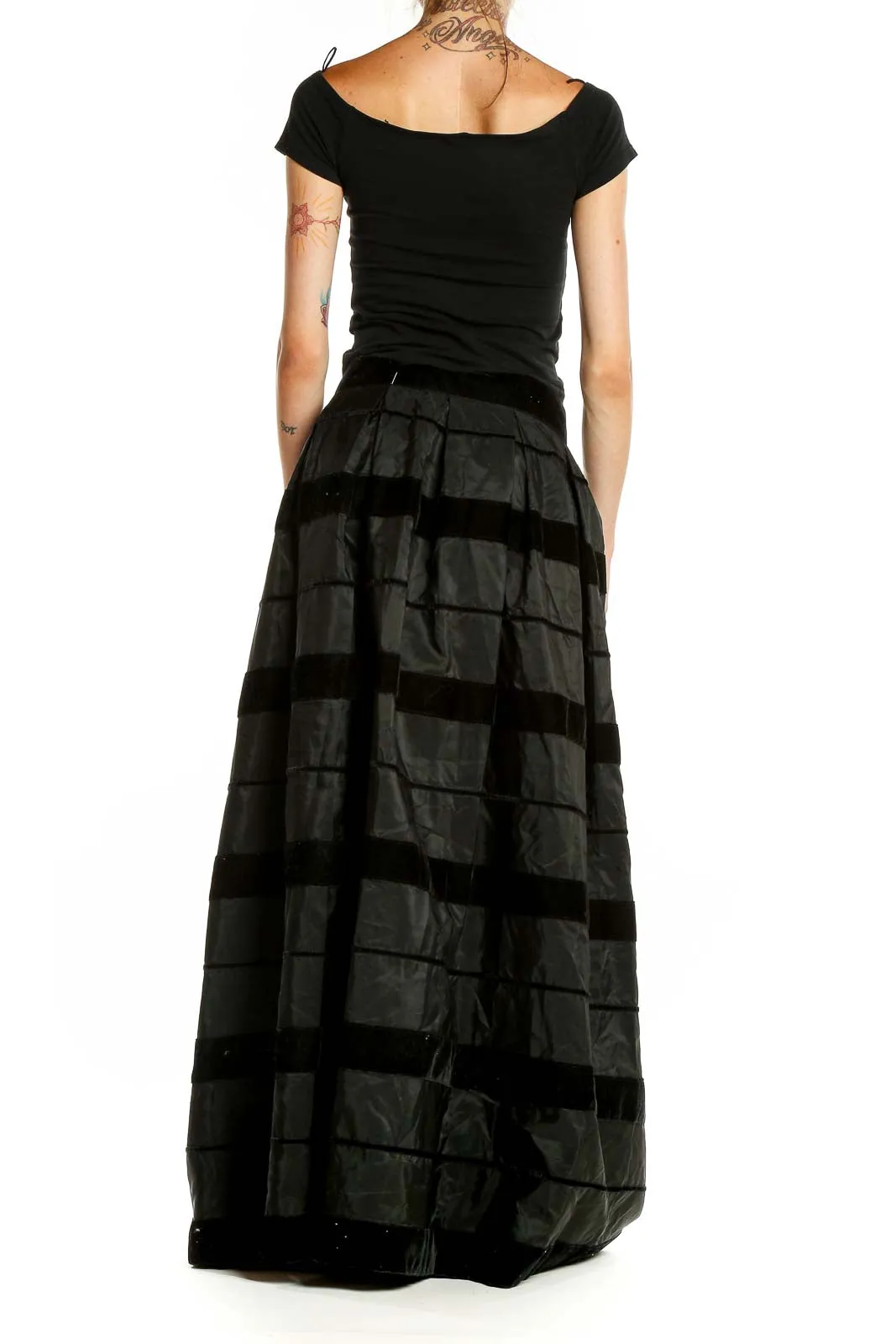 Black Striped Velvet Maxi Skirt