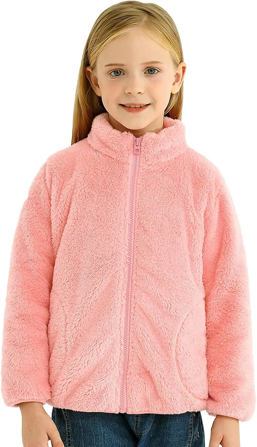 Boys Girls Fuzzy Fleece Jacket Winter Coat Sherpa Fleece Sweatshirt Fall Teddy Coat Kids Lightweight Windproof Jacket