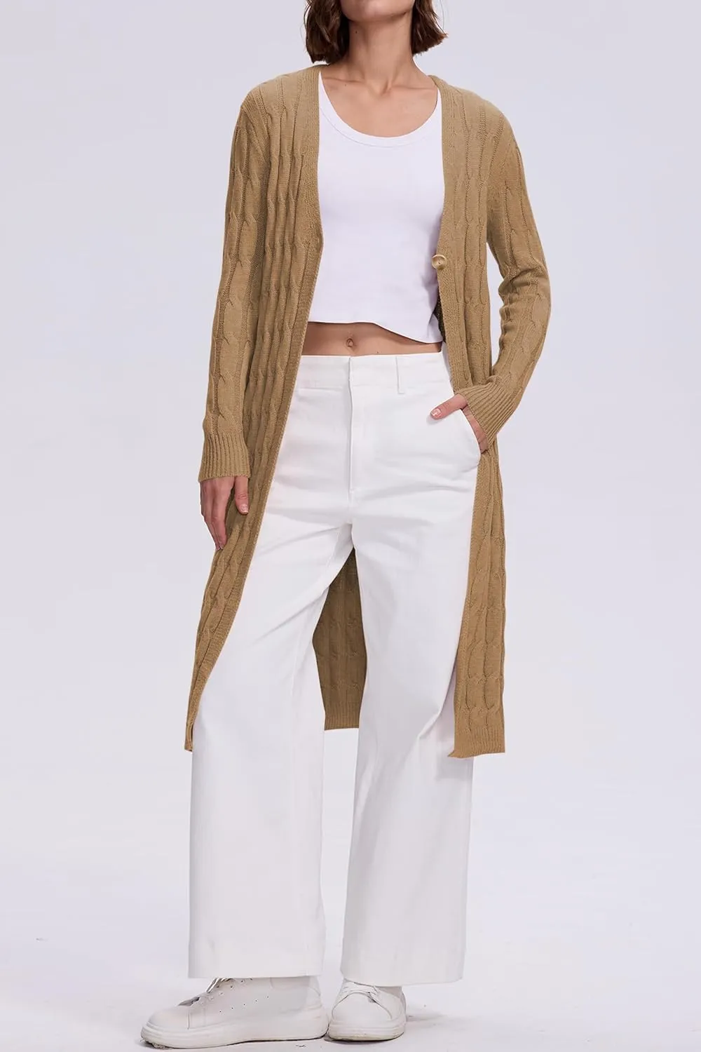 Cakulo Womens Long Cardigans Cable Knit Chunky Cardigan Sweaters Trendy Open Front Fall Sweater Coats 2025