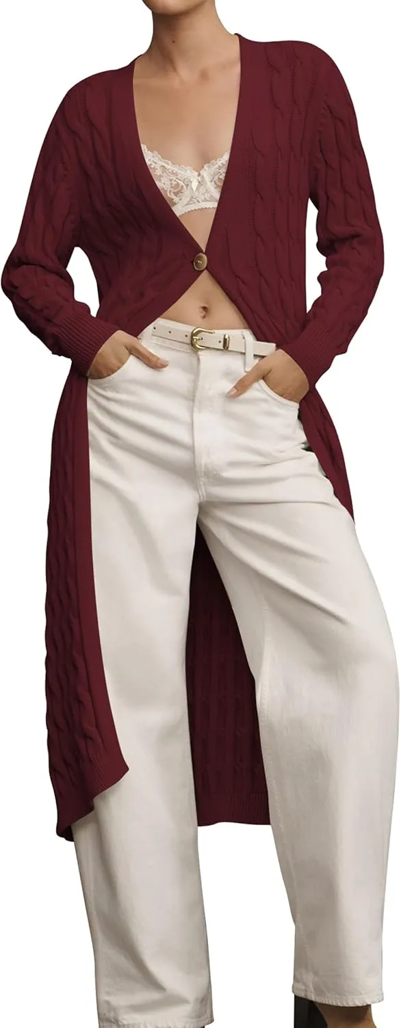 Cakulo Womens Long Cardigans Cable Knit Chunky Cardigan Sweaters Trendy Open Front Fall Sweater Coats 2025