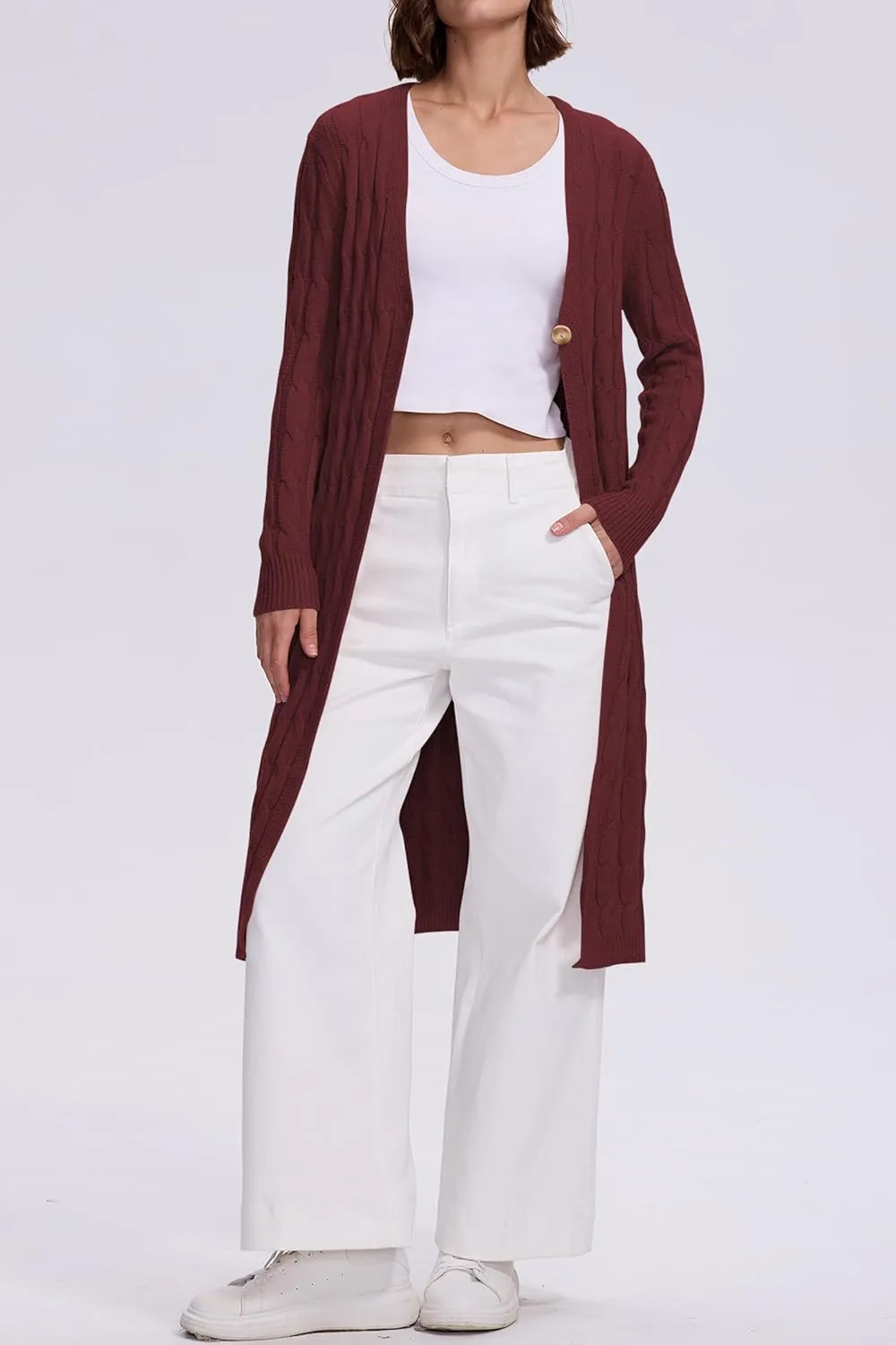 Cakulo Womens Long Cardigans Cable Knit Chunky Cardigan Sweaters Trendy Open Front Fall Sweater Coats 2025