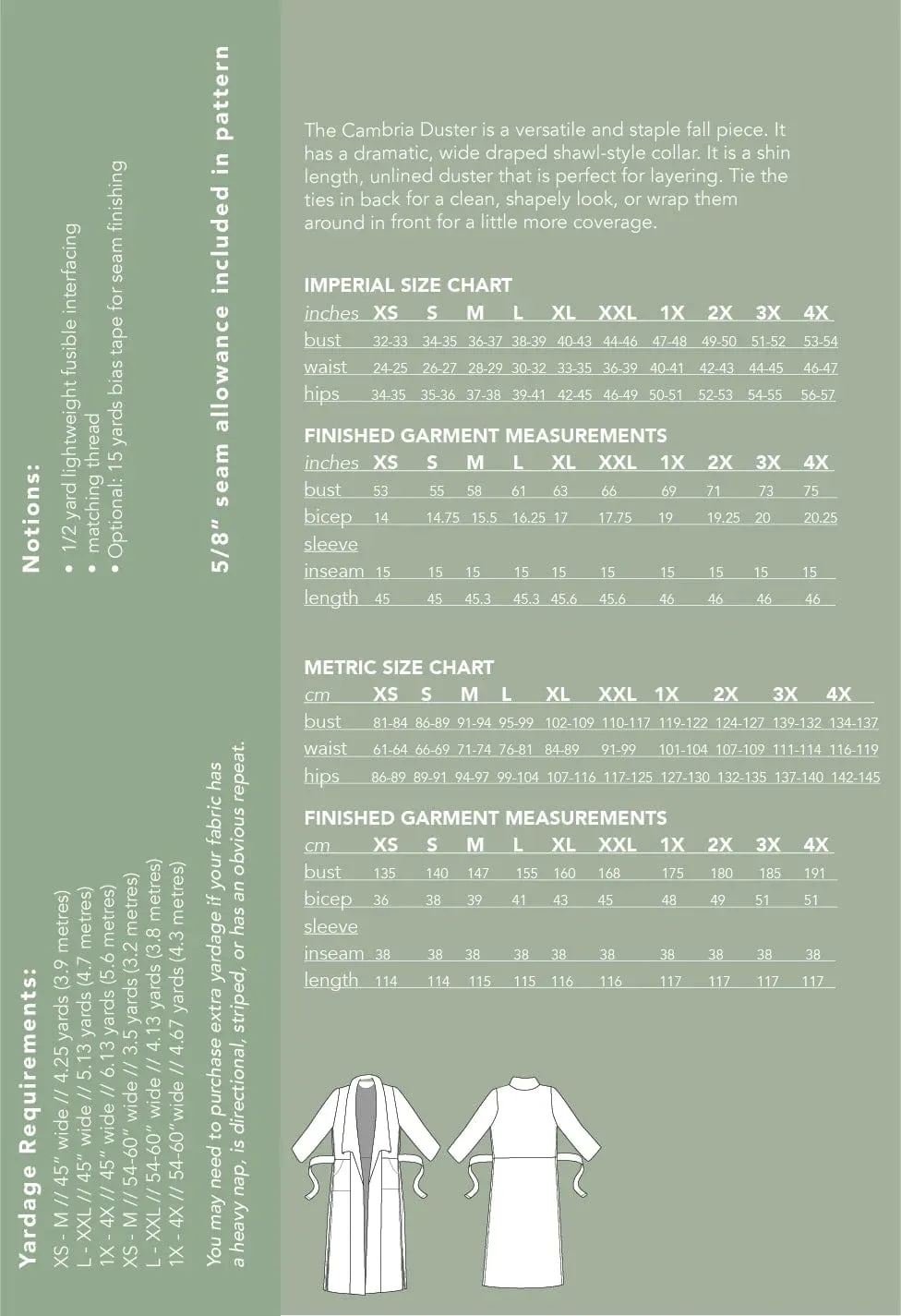Cambria Duster - Friday Pattern Company - Sizes XS-4X