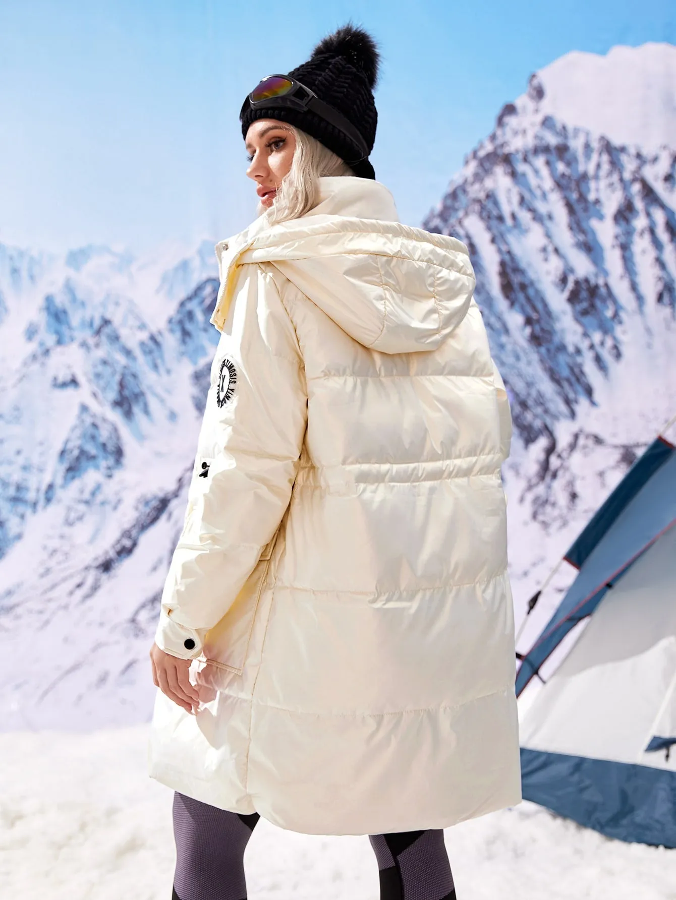 Casual Letter Drawstring Long Sleeve Hooded Short Women Down Coat