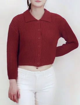 Chunky Knit Collared Cardigan in Red - Size Medium