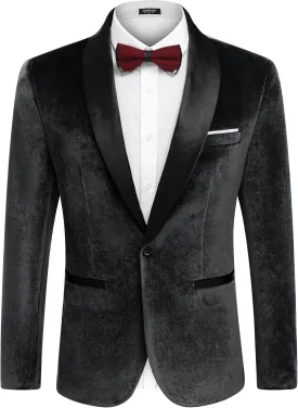 COOFANDY Men's Velvet Tuxedo One Button Jacket Dinner Prom Wedding Blazer Jacket