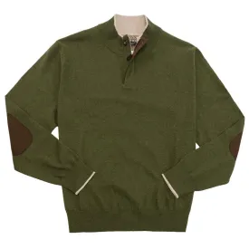 Cotton and Cashmere Mock Neck Elbow Patch Sweater in Green by Viyella
