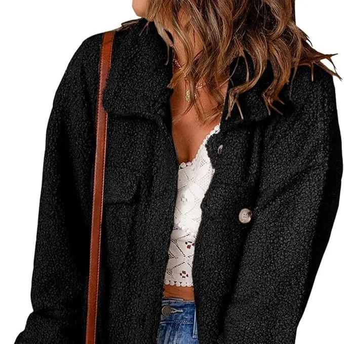 Cropped Pocket Wool Grain Fleece Lamb Jacket Wholesale Womens Clothing N3823100900012