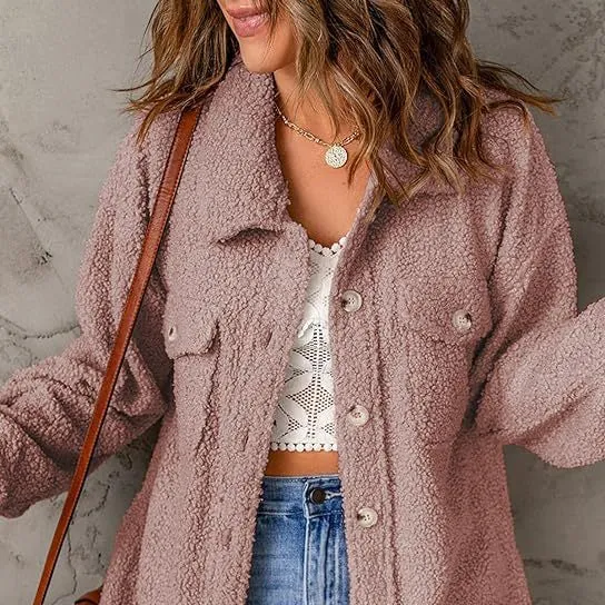 Cropped Pocket Wool Grain Fleece Lamb Jacket Wholesale Womens Clothing N3823100900012