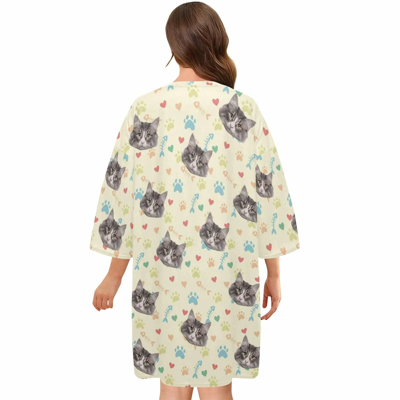 Custom Pet Face Bone Paw Heart Women's Oversized Sleep Tee Nightdress Personalized Loose Nightshirt