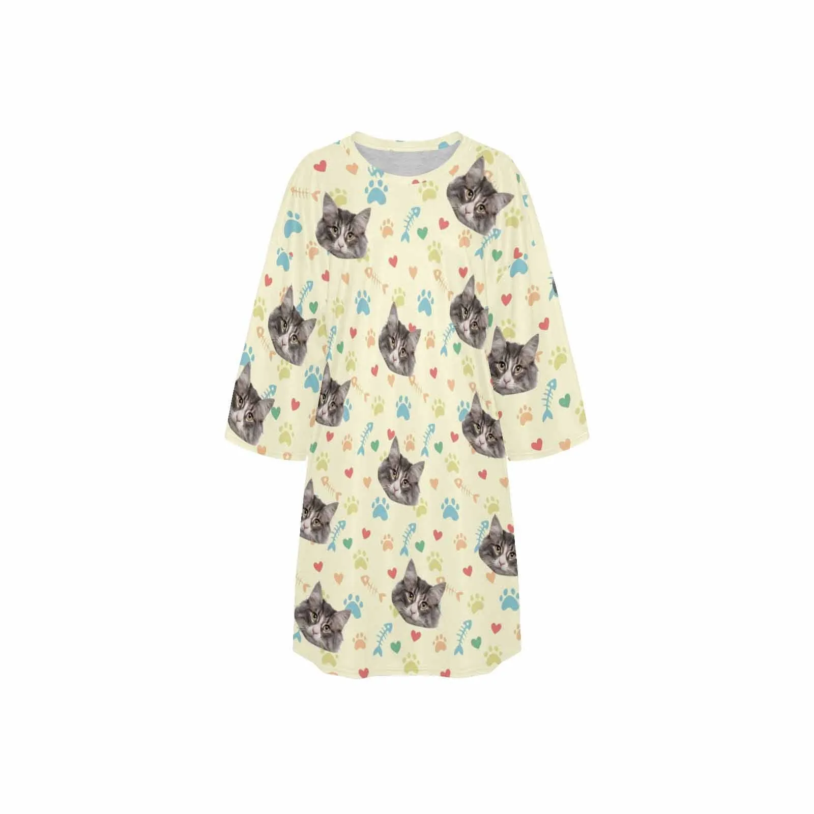 Custom Pet Face Bone Paw Heart Women's Oversized Sleep Tee Nightdress Personalized Loose Nightshirt