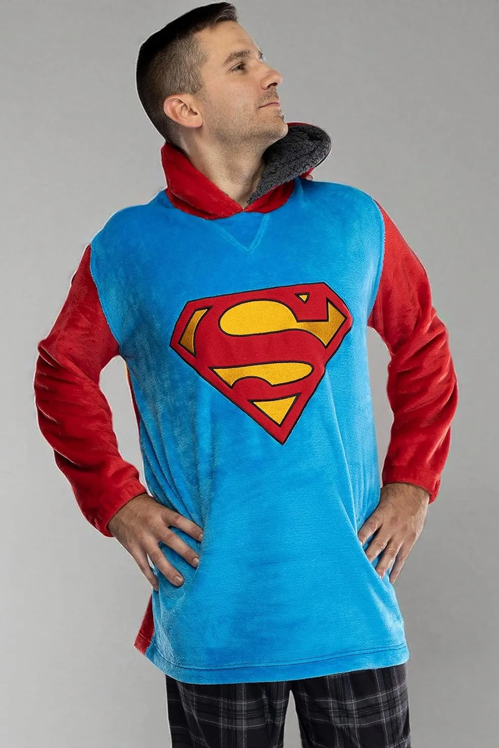 DC Comics Justice League Mens Oversized Sherpa Sweatshirt Lounge Hoodie