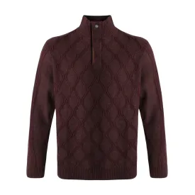 Diamond Knit Lambswool Blend Quarter-Zip Sweater in Dark Burgundy by Viyella