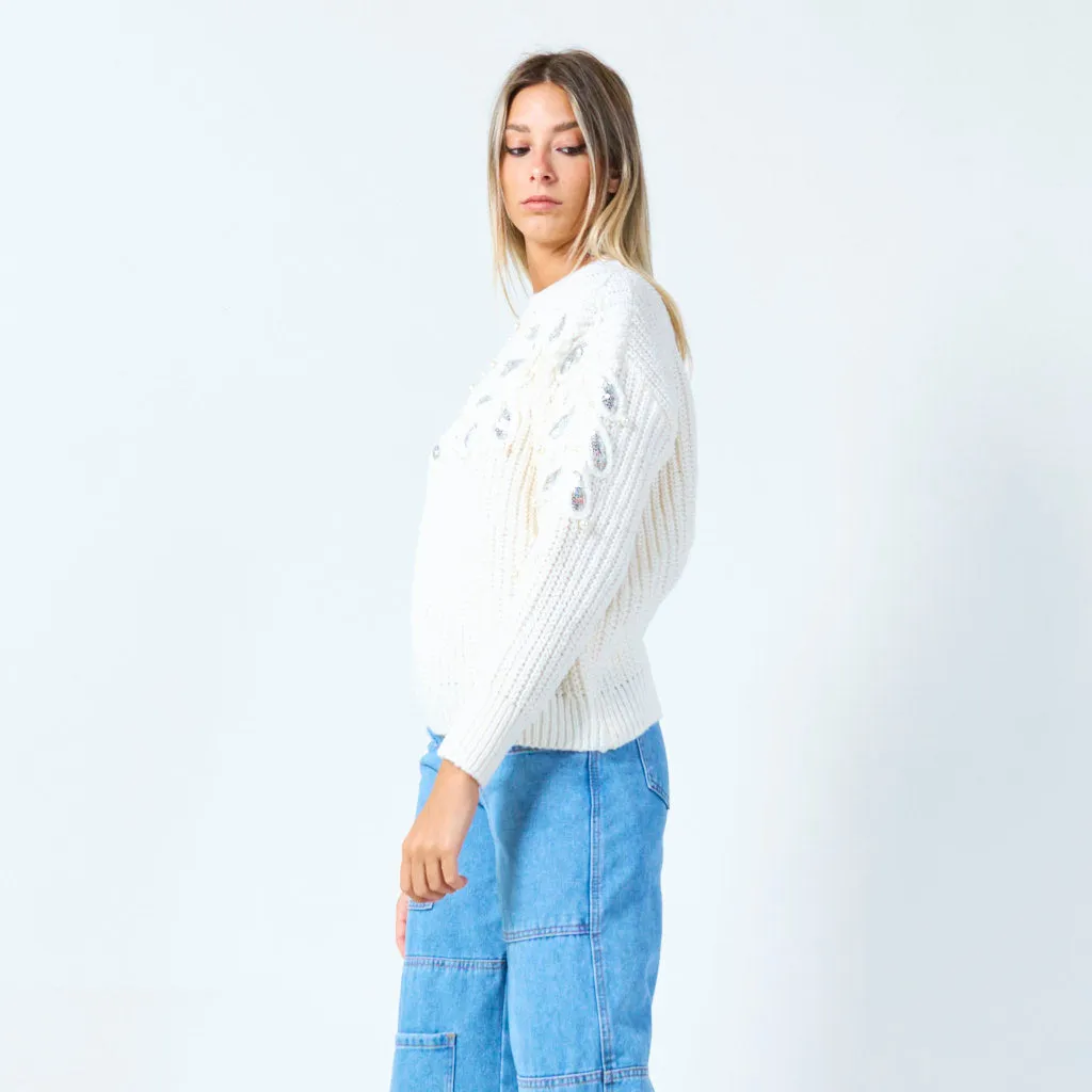 Embellished knit sweater with sequin details wholesale
