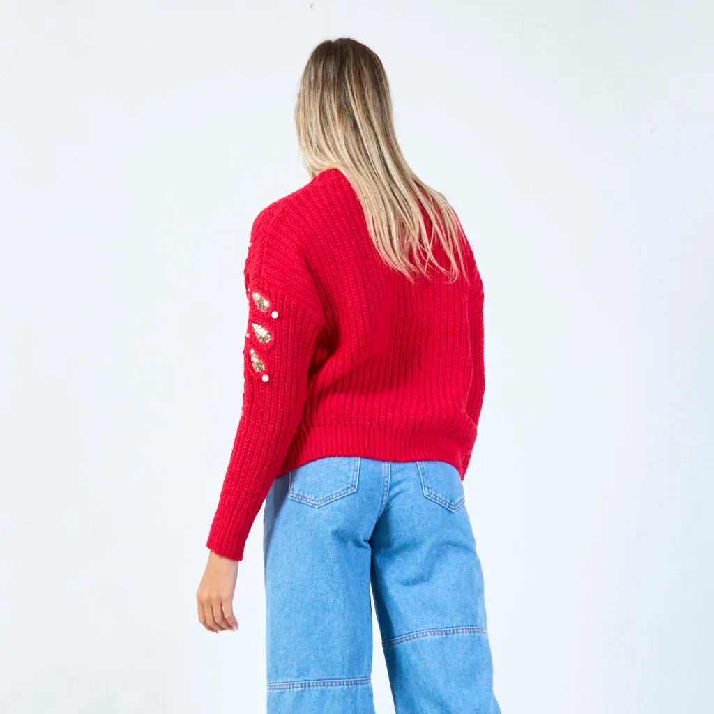 Embellished knit sweater with sequin details wholesale