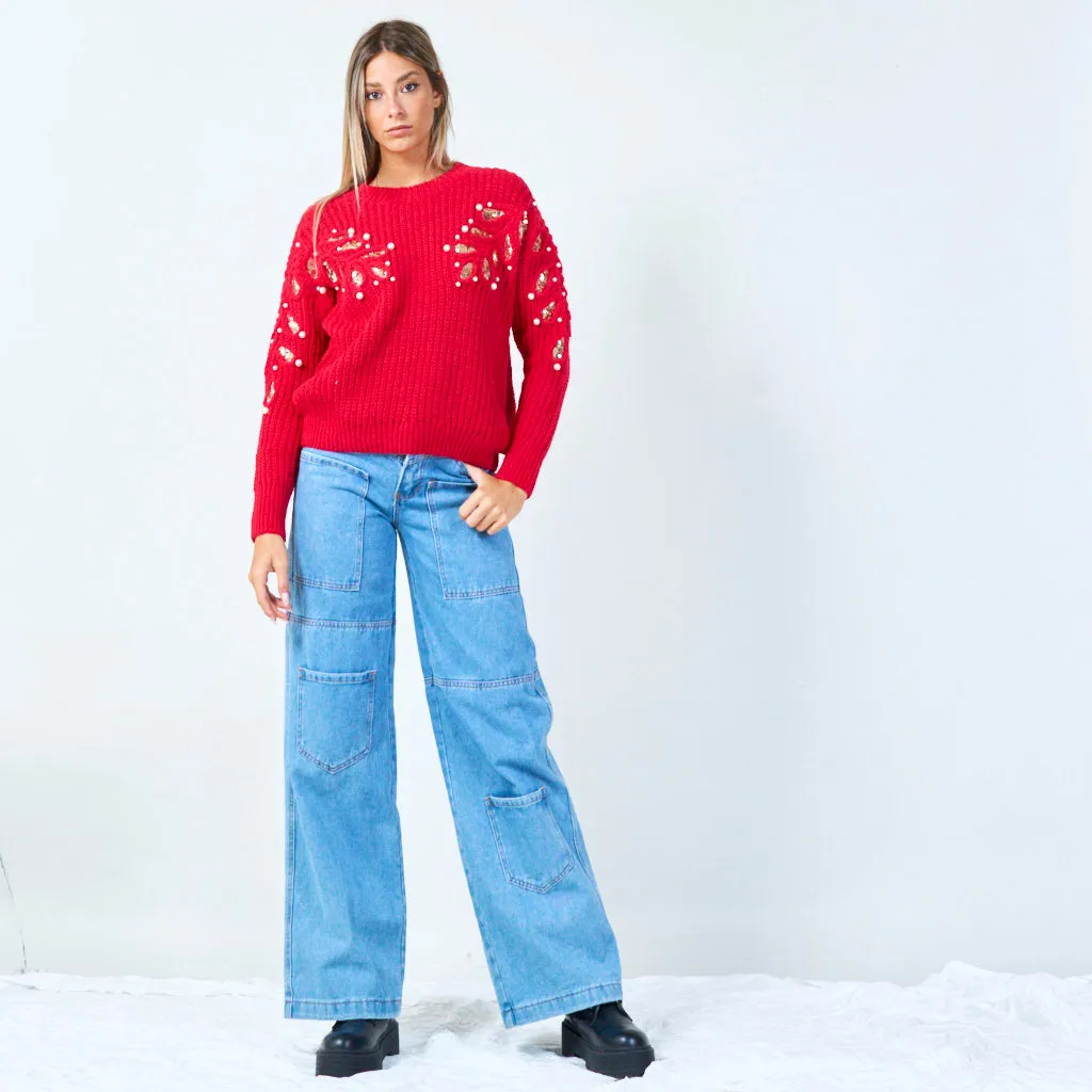 Embellished knit sweater with sequin details wholesale