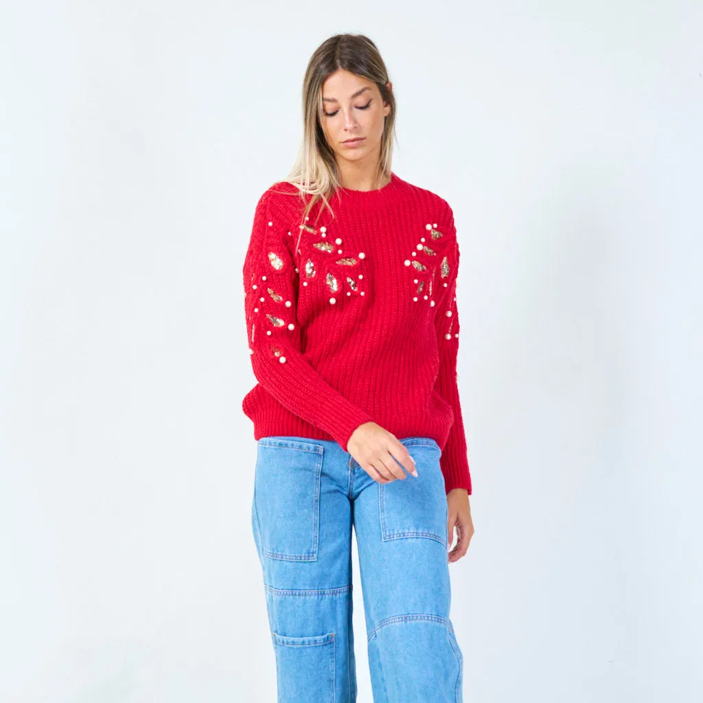 Embellished knit sweater with sequin details wholesale