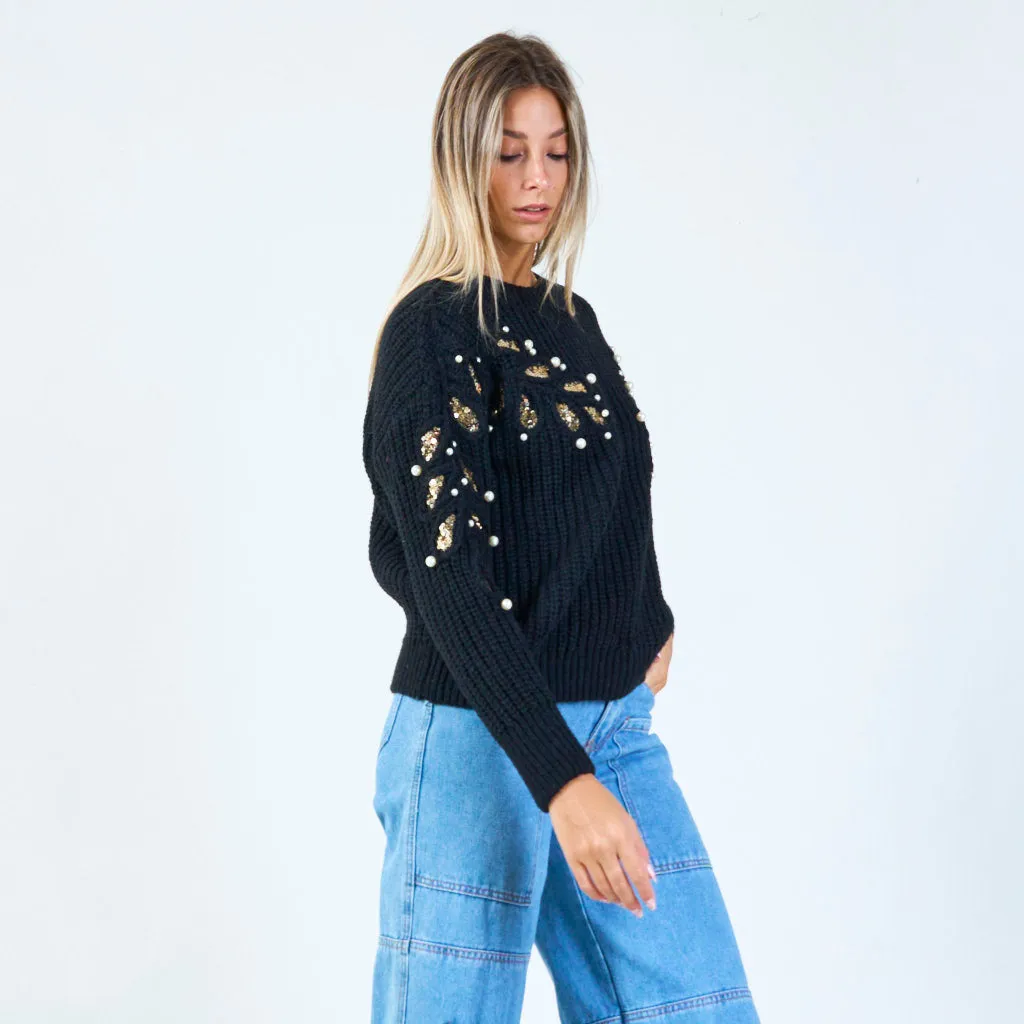 Embellished knit sweater with sequin details wholesale