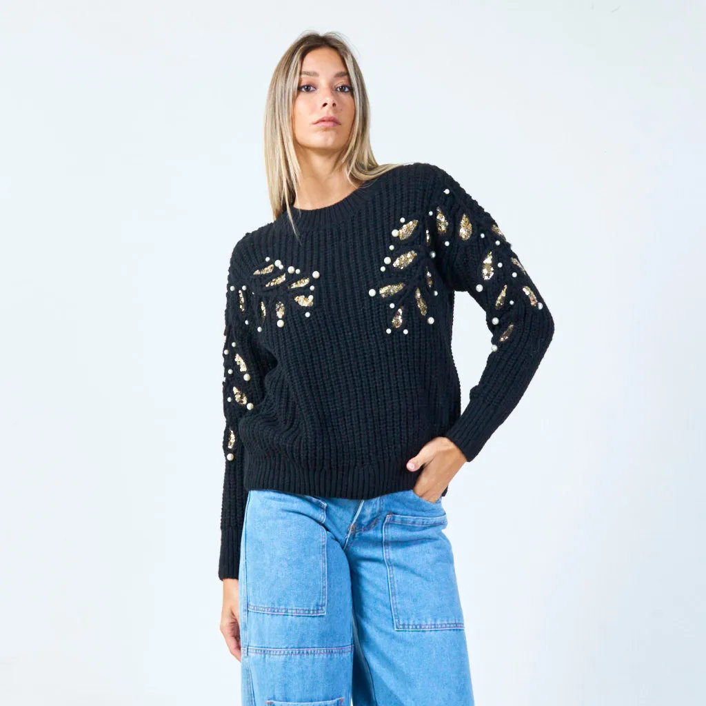 Embellished knit sweater with sequin details wholesale