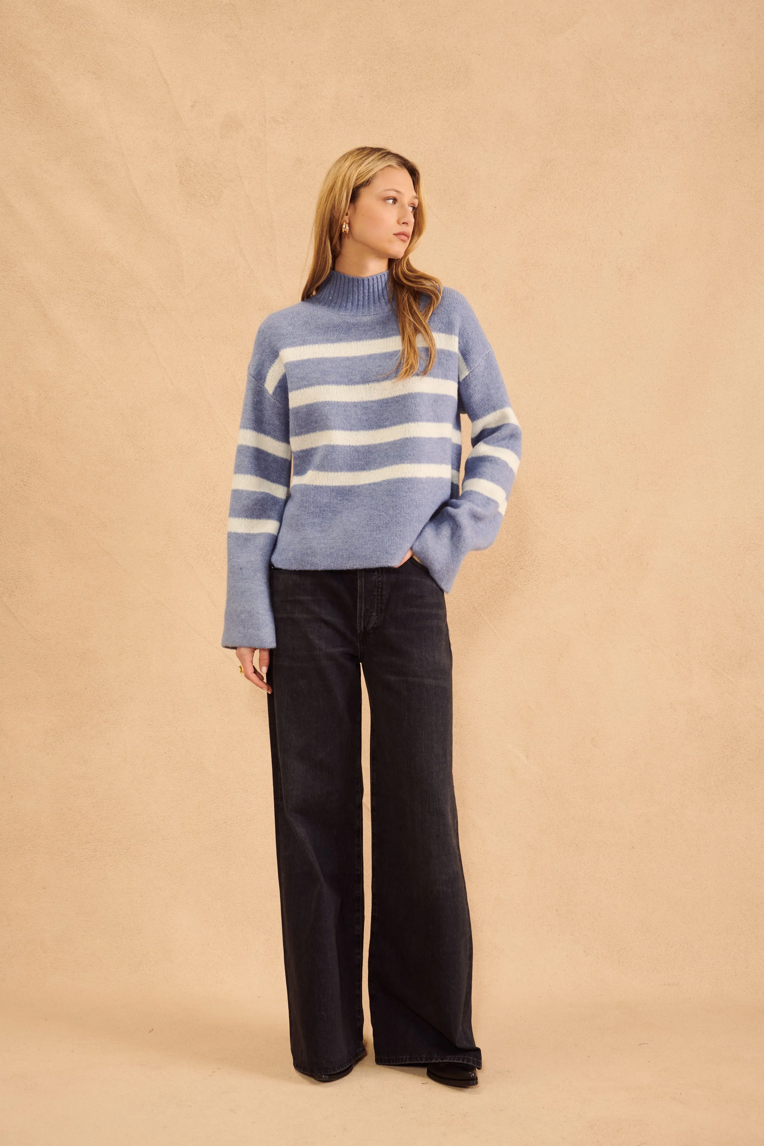 EVERETT STRIPED MOCK NECK SWEATER