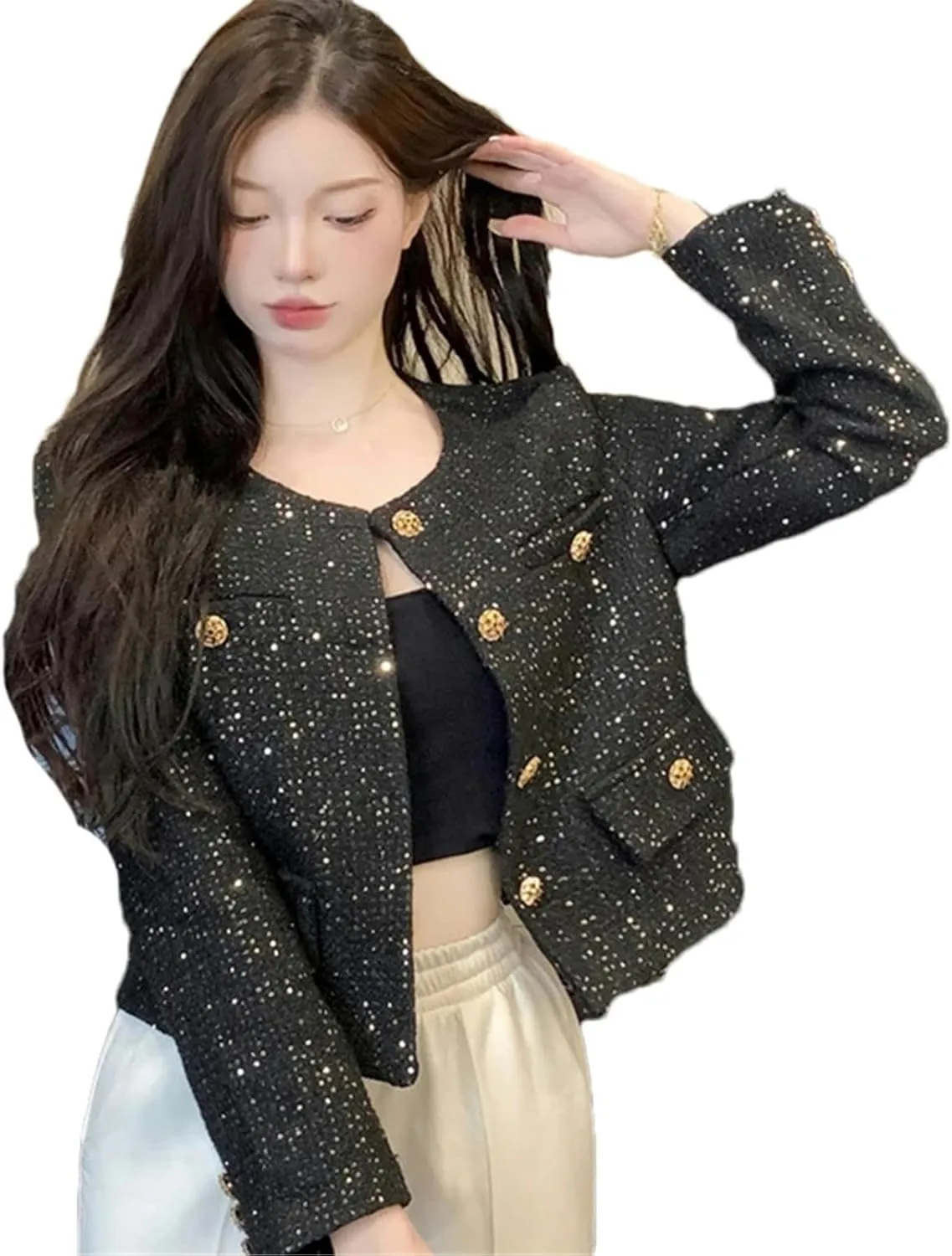 Fall Winter French Tweed Wool Sweet Pink Jackets Coat Women's Chic Female Outerwear Coats Suit