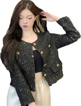 Fall Winter French Tweed Wool Sweet Pink Jackets Coat Women's Chic Female Outerwear Coats Suit