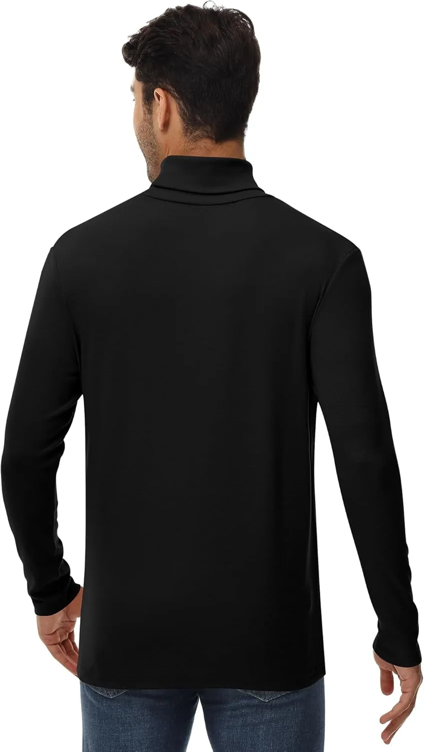 Ficerd 3 Pack Men's Turtleneck Shirts, Long Sleeve Cotton Pullover Sweaters Mock Neck Knitted T Shirt Basic Slim Fit Tee Tops