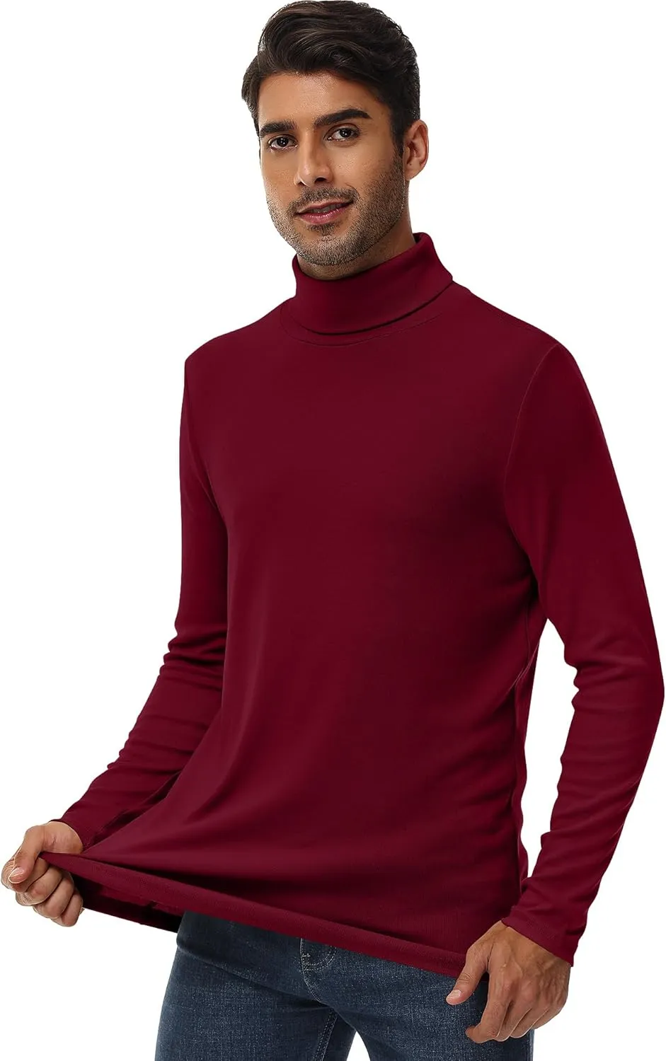 Ficerd 3 Pack Men's Turtleneck Shirts, Long Sleeve Cotton Pullover Sweaters Mock Neck Knitted T Shirt Basic Slim Fit Tee Tops