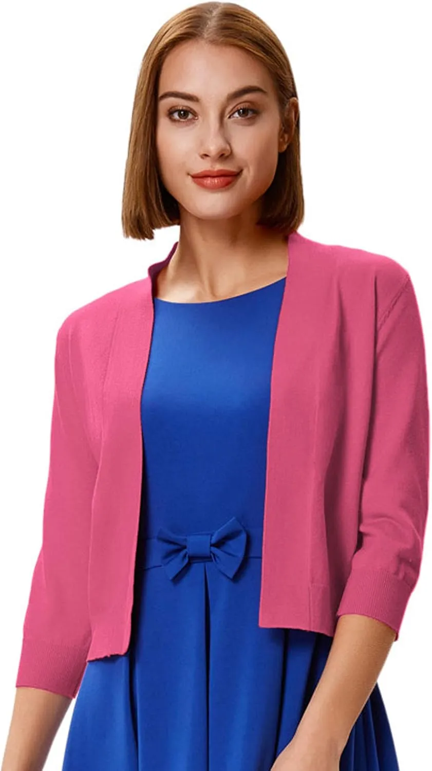 GRACE KARIN Women's 3/4 Sleeve Cardigan Knit Sweaters Cropped Open Front Shrug Bolero