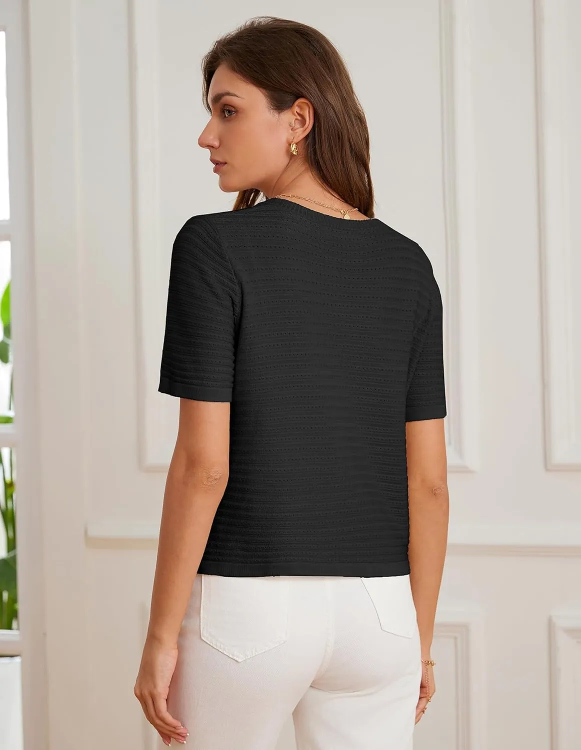 GRACE KARIN Womens Cardigan Sweaters 2025 Summer Open Front Button Down Short Sleeve Textured Knitted Sweater Tops Outfit
