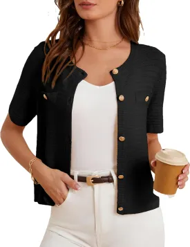GRACE KARIN Womens Cardigan Sweaters 2025 Summer Open Front Button Down Short Sleeve Textured Knitted Sweater Tops Outfit