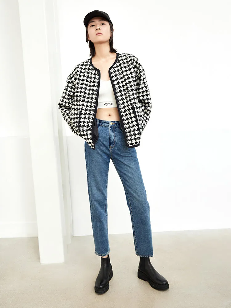 Houndstooth Collarless Jacket