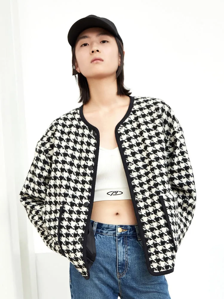 Houndstooth Collarless Jacket