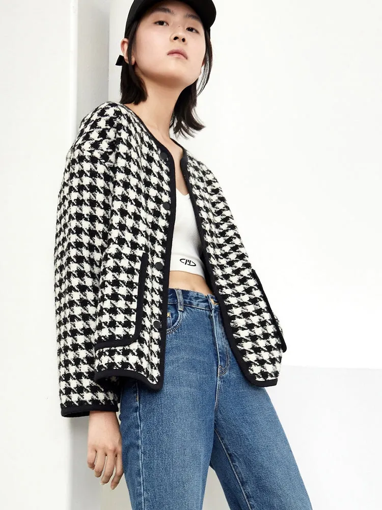 Houndstooth Collarless Jacket