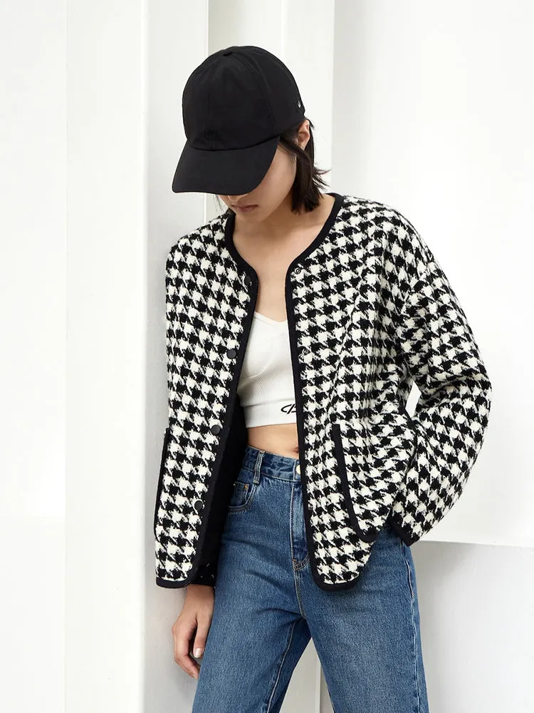 Houndstooth Collarless Jacket