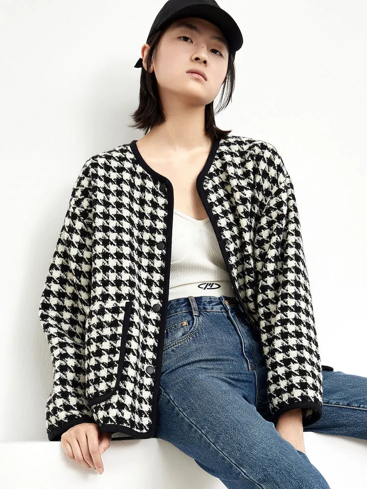Houndstooth Collarless Jacket