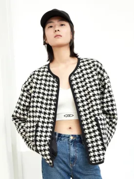 Houndstooth Collarless Jacket