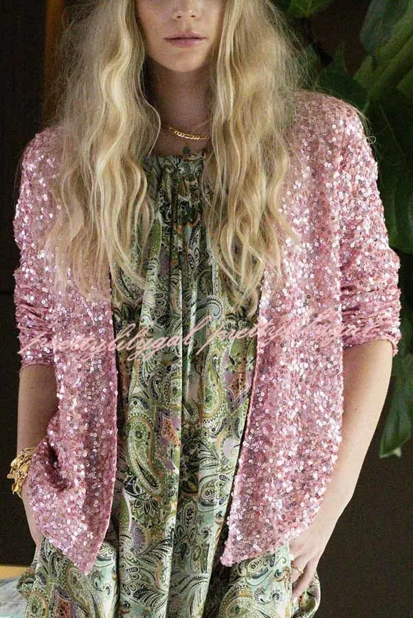 I'm Down To Party Sequin Open Front Crop Jacket
