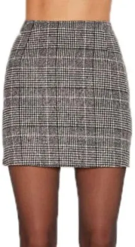 Islis Women's Grey Wool Plaid Zipper Mini Wrap Skirts