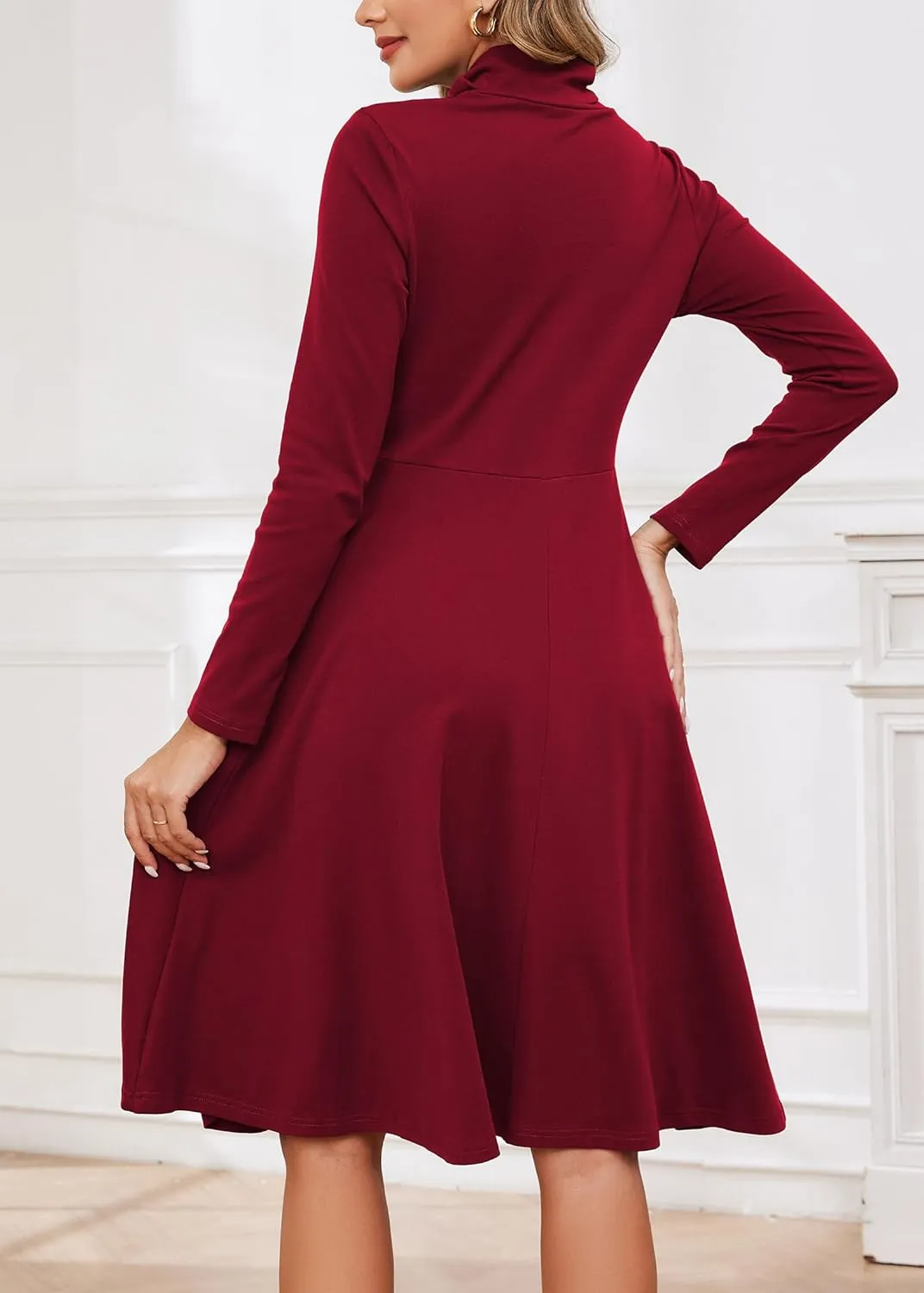 Kormei Women's Long Sleeve Turtleneck Casual Ribbed Knit Loose Tunic Fall Dress A Line Flare Dresses