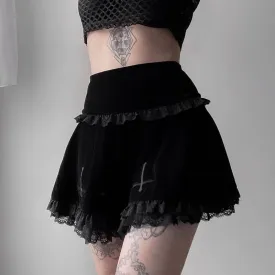 Lace cross velvet flared skirt