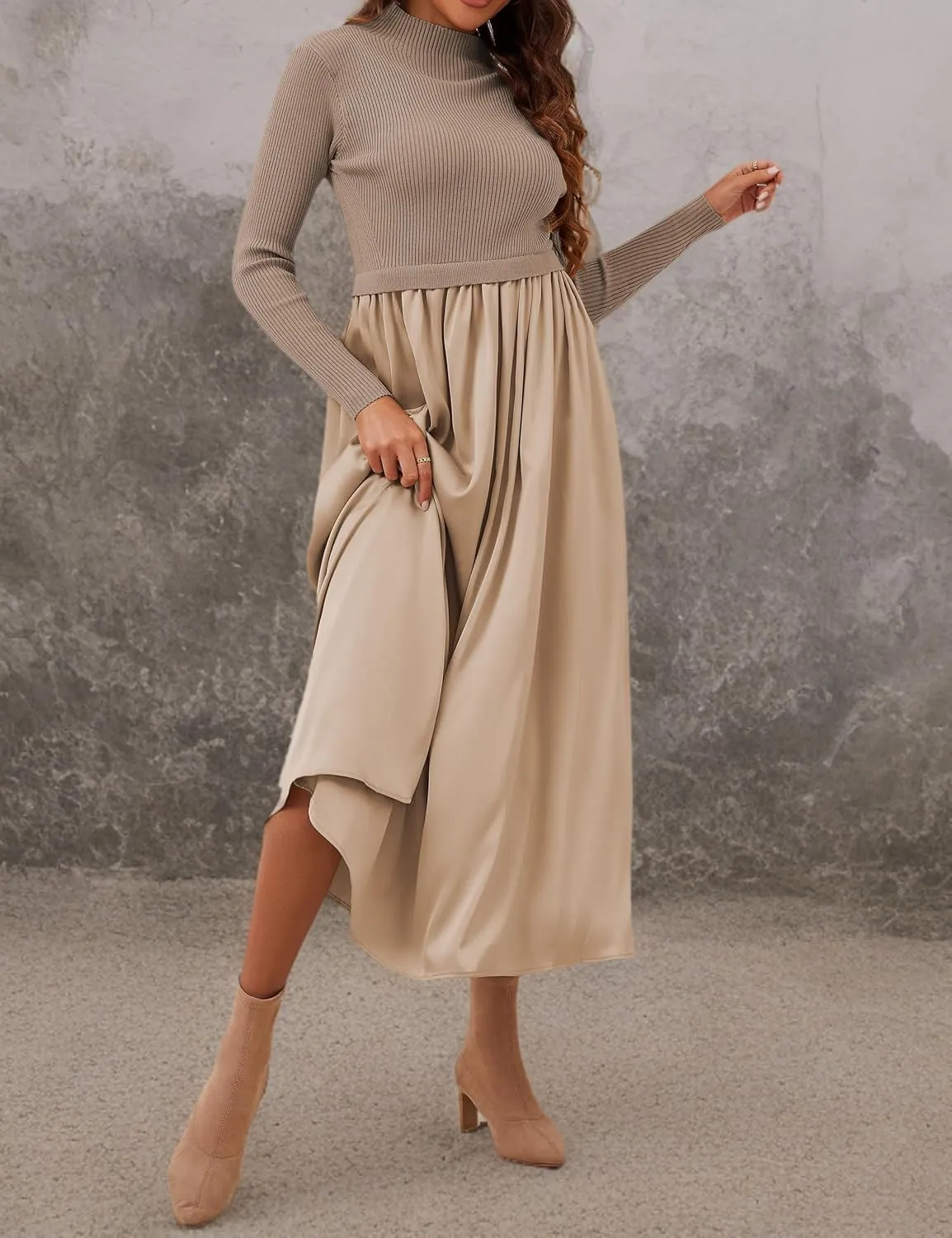Lauweion Women's Turtleneck Sweater Maxi Dress Long Sleeve Slim Fit Ribbed Knit Pullover Jumper Top Flowy Long Dresses