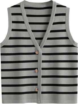 LILLUSORY Summer Vest Tops for Women 2025 Striped Sweater Vests Vacation Button Up Outfits Spring Shirts Blouses Clothes