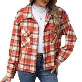 Long Sleeve Loose Pocket Plaid Top Wool Coats Wholesale Womens Clothing N3824082300058