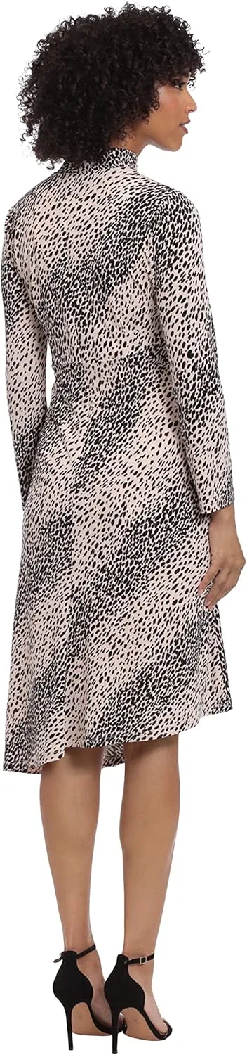Maggy London Women's Long Sleeve Mock Neck Midi Dress with Asymmetrical Hem