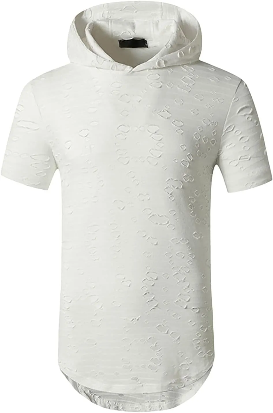 Maiyifu-GJ Mens Athletic Casual Longline Hipster T Shirt Hipster Hip Hop Hoodie Tee Solid Color Ripped Pullover Short Sleeve