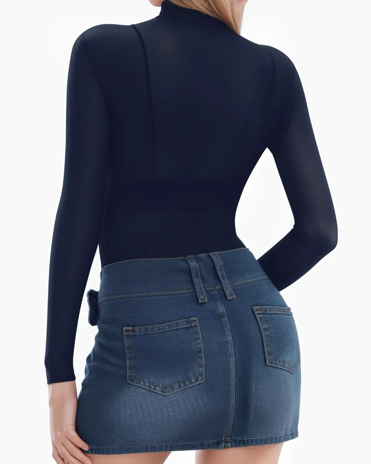 MANGOPOP Women's Mesh Top Long Sleeve See Through Mock Neck Blouse Sheer Sexy T Shirts Clubwear Bodycon