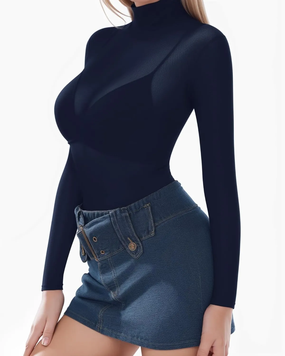 MANGOPOP Women's Mesh Top Long Sleeve See Through Mock Neck Blouse Sheer Sexy T Shirts Clubwear Bodycon